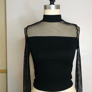 Guess Mesh Sleeve Mock Neck Top
